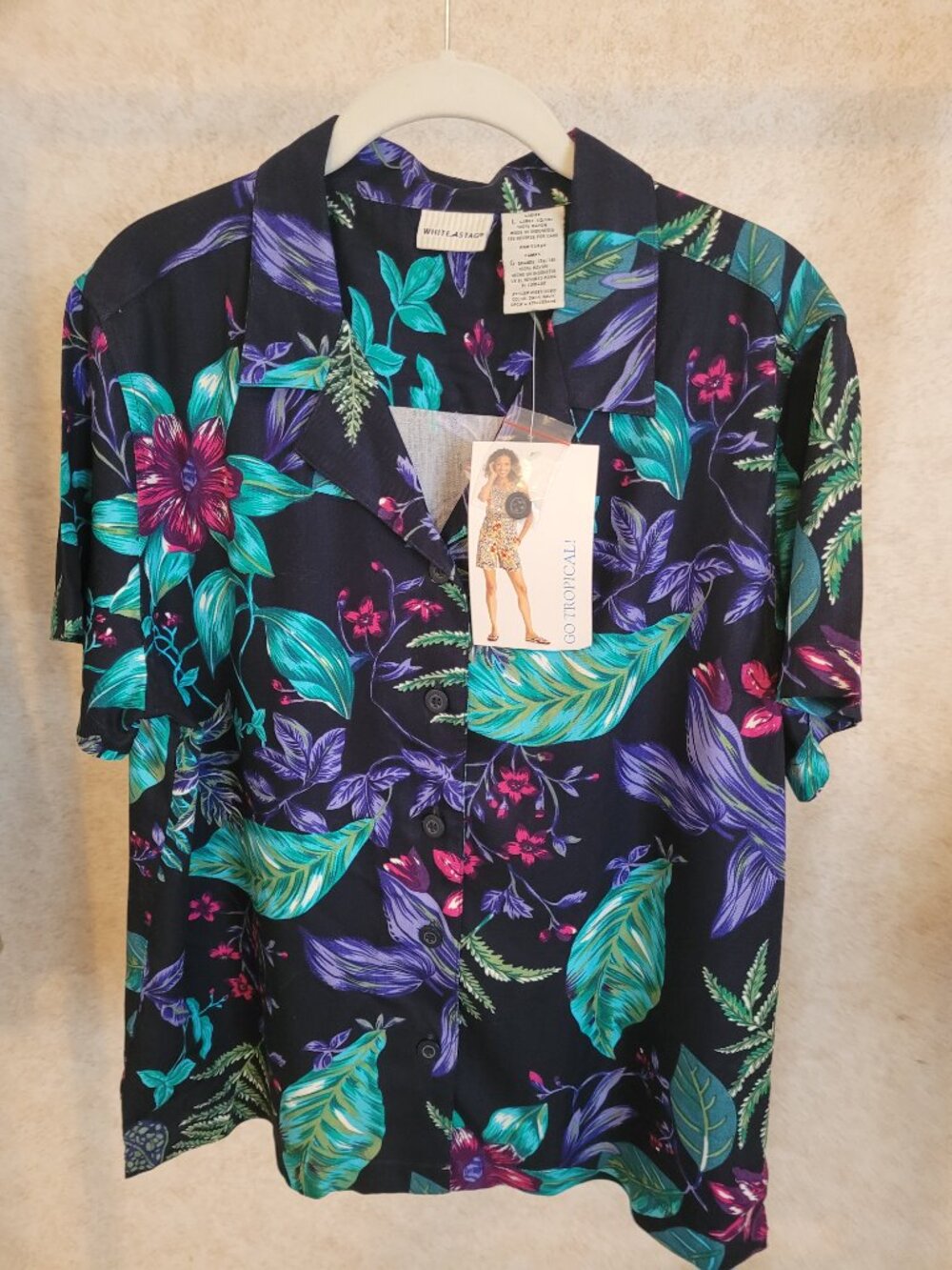 Tropical Shirt Short Sleeve Hawaiin White Stag NWT Womens Size L - Picture 4 of 14